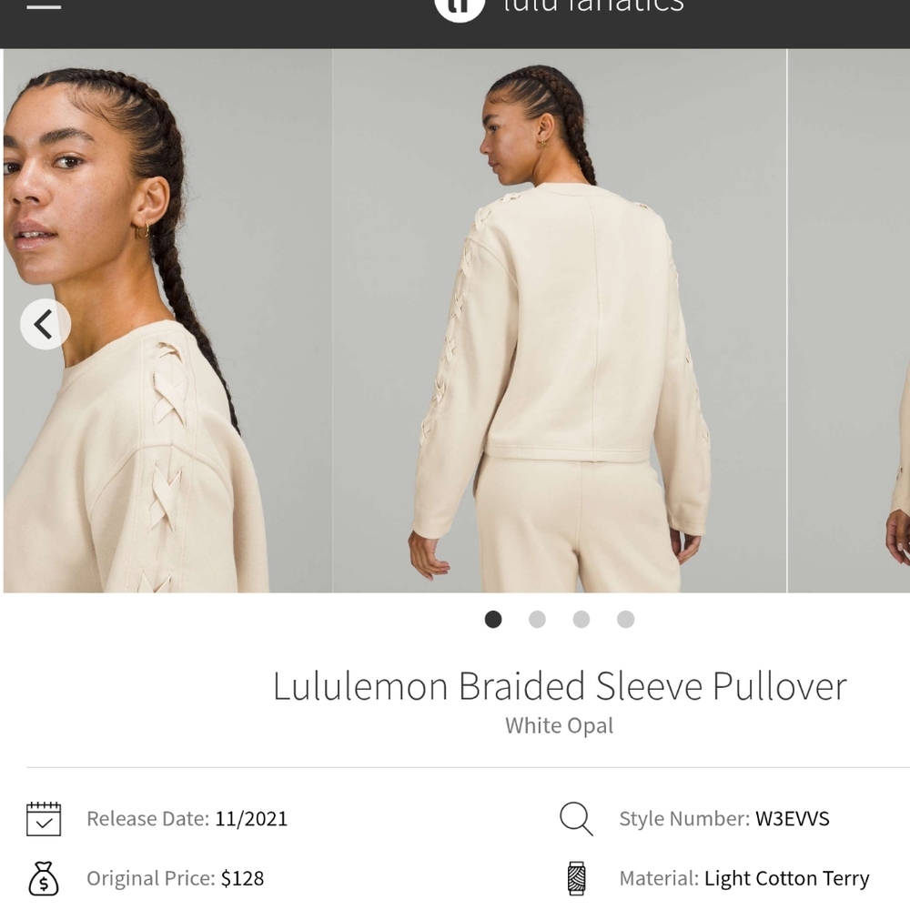 Lululemon Braided Sleeve Pullover Size 8 **Flaw